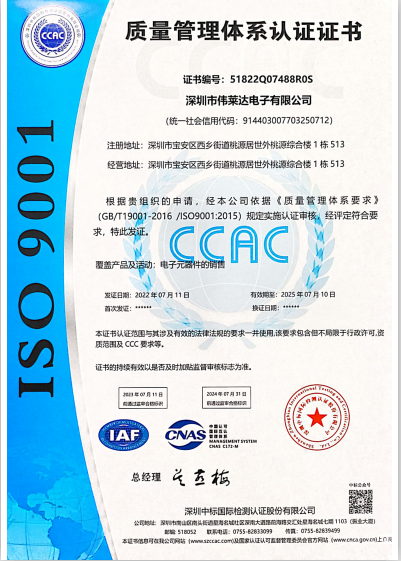 祝賀偉萊達(dá)電子成功通過ISO9001質(zhì)量管理體系認(rèn)證